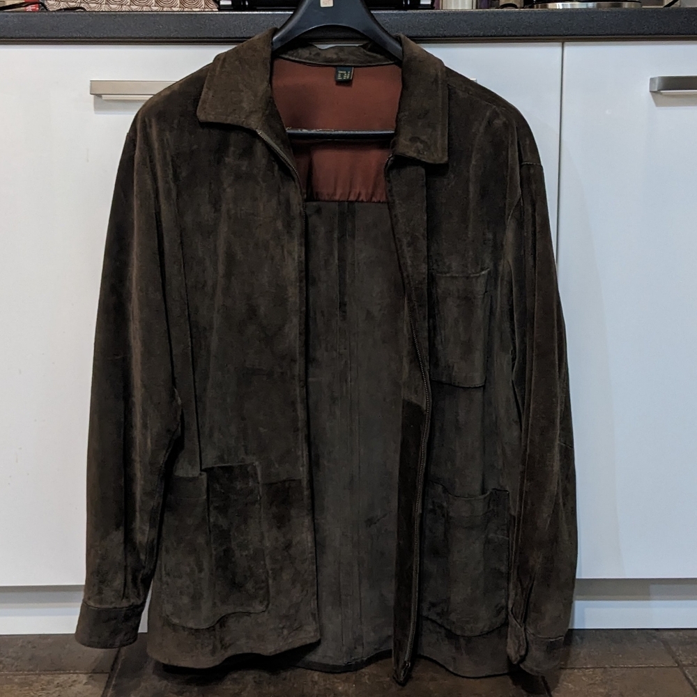 Vintage Danier Suede Collared Jacket Y2K Full Zip Size M Green